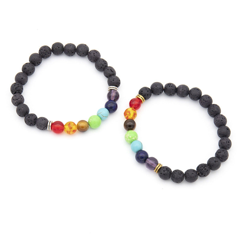 Venta al por mayor pulsera de piedra volcánica para hombre hecha a mano con cuentas